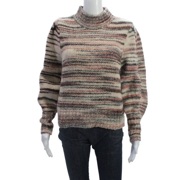 Veronica Beard Sweaters - Veronica Beard Women Pullover Striped Mockneck Alpaca Wool Sweater Beige Size M